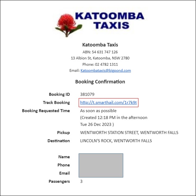 Katoomba Taxi 예약 확정